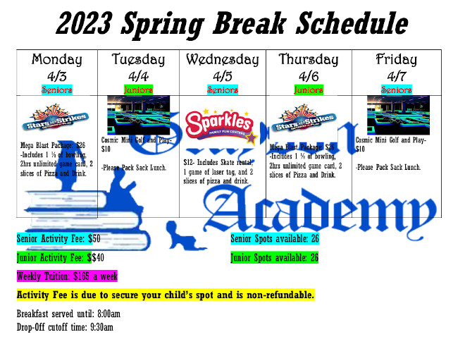 2023 Spring Break Schedue